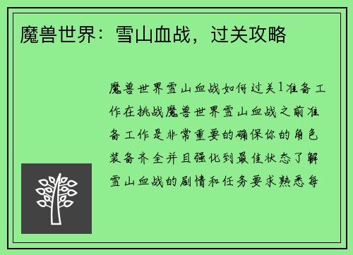 魔兽世界：雪山血战，过关攻略